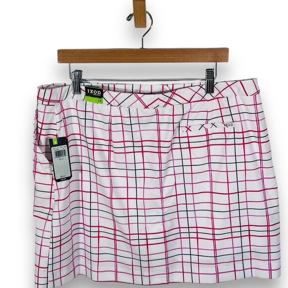 IZOD Golf Tennis Skort White Pink Blue Grid UPF 50 Stretch Sporty Size 14 - Picture 4 of 10
